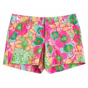 Lilly Pulitzer Callahan Shorts Size 8 Pink Green Floral Print 100% Cotton Preppy